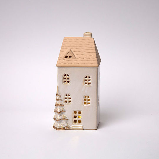 Estheti Keramisches Haus Beleuchtet Off Weiß 9,4x8x19,5cm 2 Stücke 600-48110