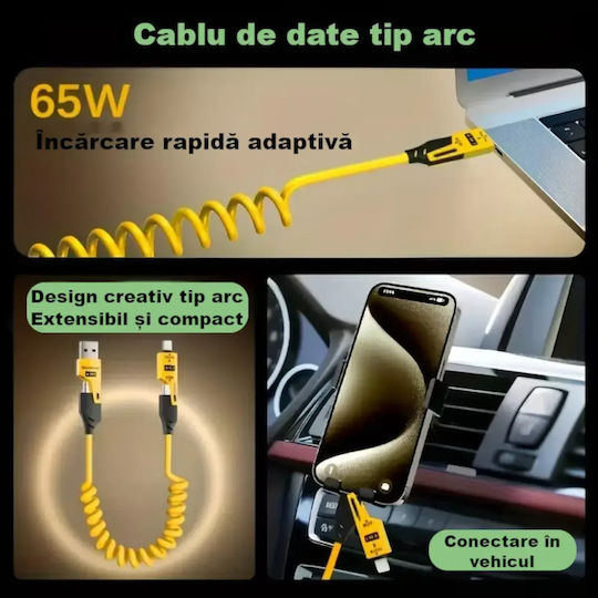 4 In 1 Data Cable Fast Charging Usb Lightning Type-c Flexible Compact 1.5m Yellow Abyz