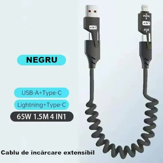 4-in-1 Data Cable Fast Charging Usb Lightning Type-c Flexible Compact 1.5m Black Abyz