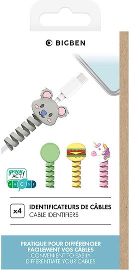 Bigben Set 4 Decorațiuni Protectoare Cablu Unicorn Koala Burger Dot Multicolore