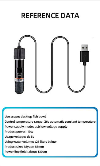 Mini Aquarium and Turtle Tank Thermostat Usb 10w – L8.5xW1.8xH1.8cm – Stable Temperature 26°c – Ipx8 – Aquariums Up to 25l