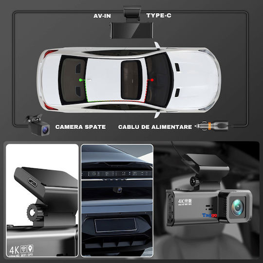 Taggo Taggo Autodigitale Videorekorder für Autos 4K mit Bildschirm 3.16" WLAN GPS und Rückfahrkamera