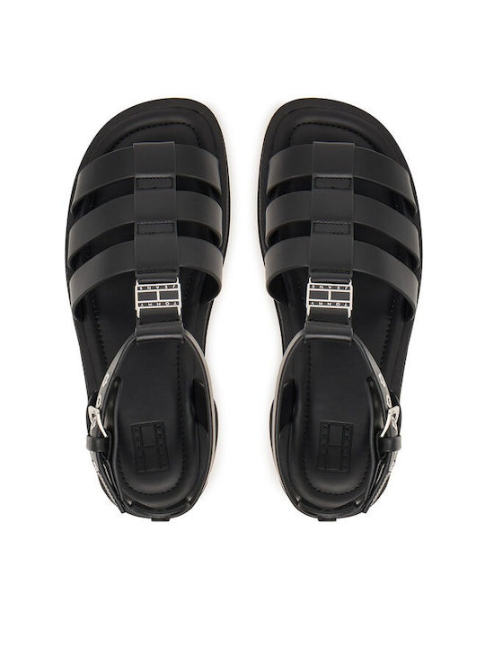 Leder Flache Sandalen für Damen in Schwarz Farbe