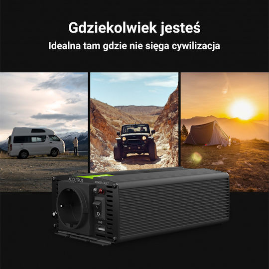 Green Cell Инвертор за кола Чиста синусоидална вълна 1000W за преобразуване на 24V DC в 230V AC с 1xUSB