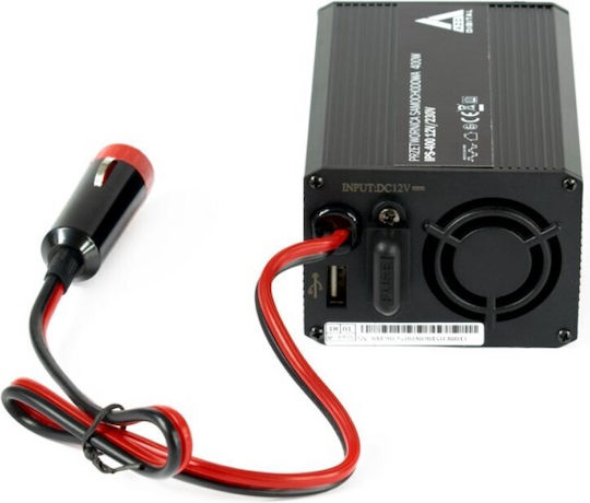 Azo Digital Inverter Αυτοκινήτου Τροποποιημένου Ημιτόνου 400W για Μετατροπή 12V DC σε 230V AC