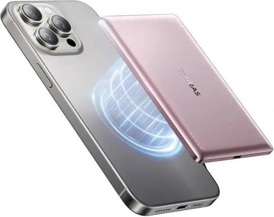 Torras Ultra Thin MagSafe Power Bank 5000mAh 18W με Θύρα USB-C Ροζ