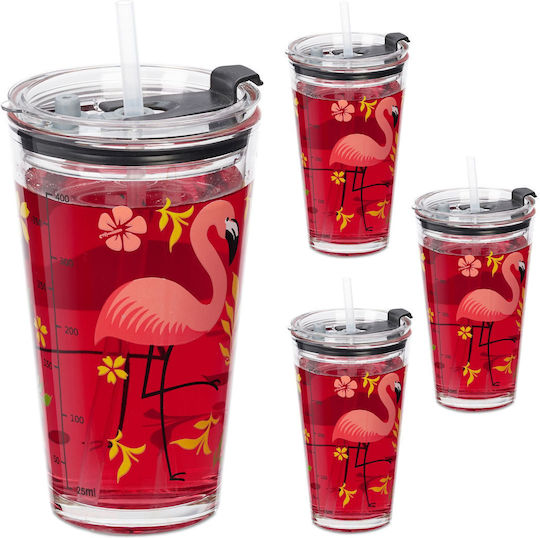 Relaxdays Căni Pentru Copii Din Plastic Roșii 4 Bucăți 450ml