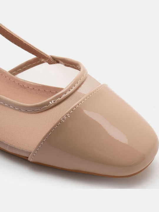 Pointed Toe Beige Low Heels with Strap
