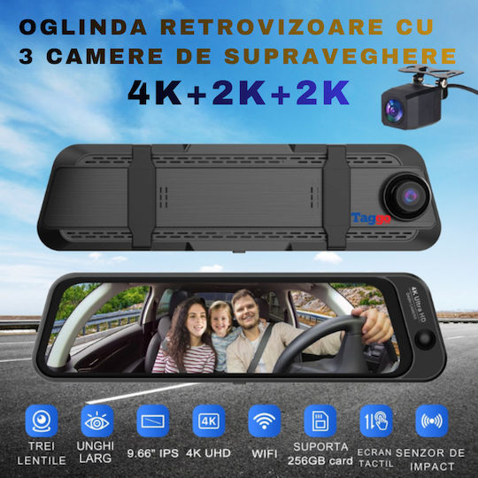 Taggo Сет Огледало с Автомобилна DVR камера 4K с дисплей 9.66" & Камера за задно виждане
