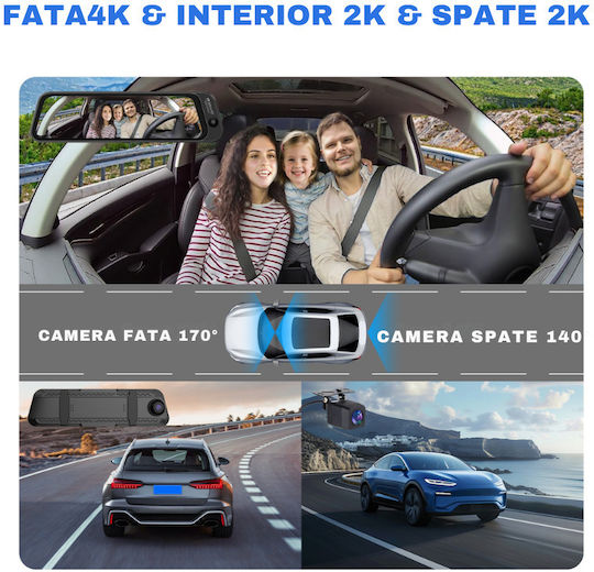 Taggo Сет Огледало с Автомобилна DVR камера 4K с дисплей 9.66" & Камера за задно виждане