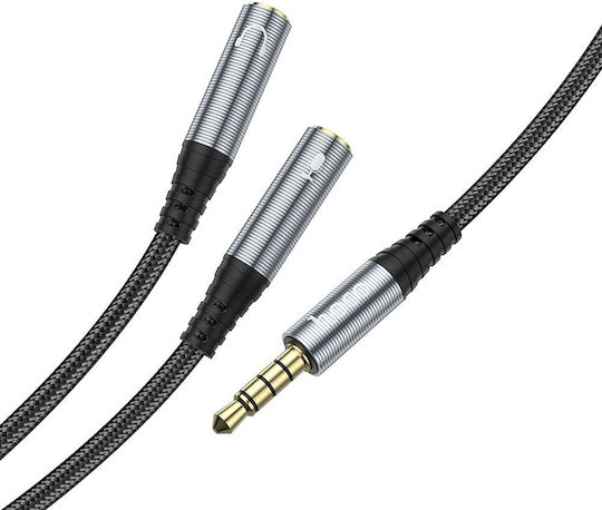 Hoco Hoco Audio Cable TRRS 3.5mm Male - 2x 3.5mm Female Gray Length 0.25m