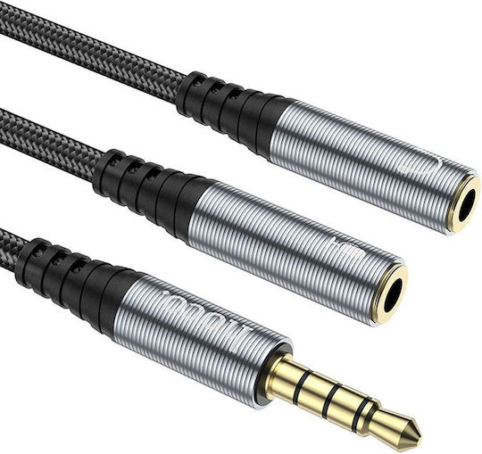 Hoco Hoco Audio Cable TRRS 3.5mm Male - 2x 3.5mm Female Gray Length 0.25m