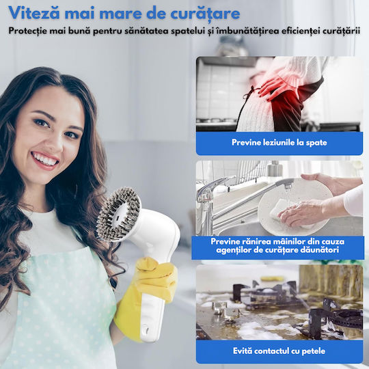 Perie Electrică Rotativă Curățare Eficientă Fără Efort Inco Multifuncțională Fără Fir Mâner Fix Afișaj Digital Lcd 7 Capete Diferite Suprafețe Variate 2 Viteze Reglabile Usb Tip-c Baterie Reîncărcabilă 2500mah Viteză 450 Rpm Albă