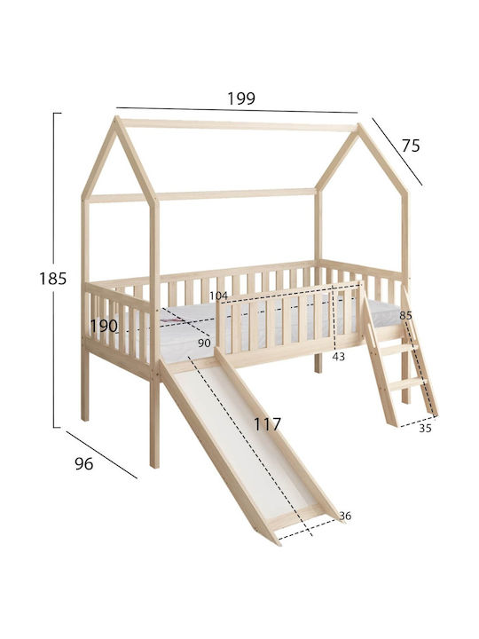 Kinderbett Hochbett Einzel mit Matratze Beiges 90x190cm