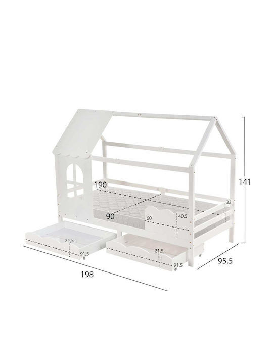Kids Bed Single with Mattress and Storage Space White 90x190cm
