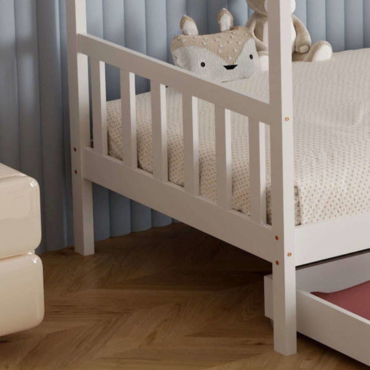 Pat Pentru Copii Clasic Single Cu Saltea Și Spațiu De Stocare Alb 90x190cm