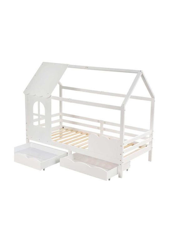 Kids Bed Single with Mattress and Storage Space White 90x190cm