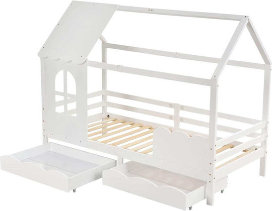 Kids Bed Single with Mattress and Storage Space White 90x190cm