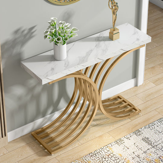Consolă Metalică cu Suprafață din Marmură White/gold L105xL30xH80buc