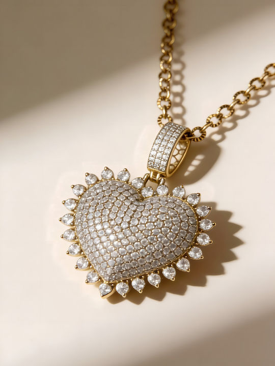 Chrysothemiss Γυναικείο Κολιέ Luna Heart Καρδιά Λευκές Πέτρες Ζιργκόν