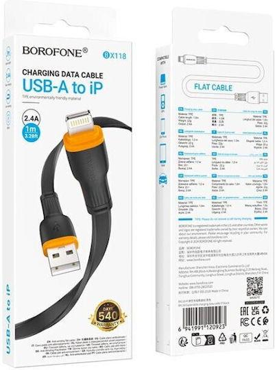 Borofone USB-A to Lightning Cable Μαύρο 1m