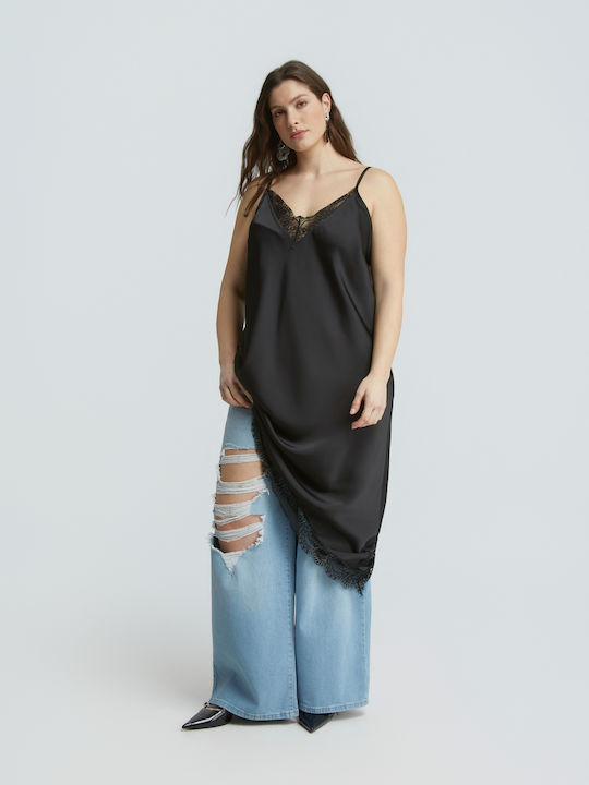 Rochie De Vară De Seară Jupon Din Satin Cu Dantelă Neagră