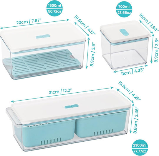 Belle Vous Set Of Blue Plastic Lunch Boxes 3 Pieces