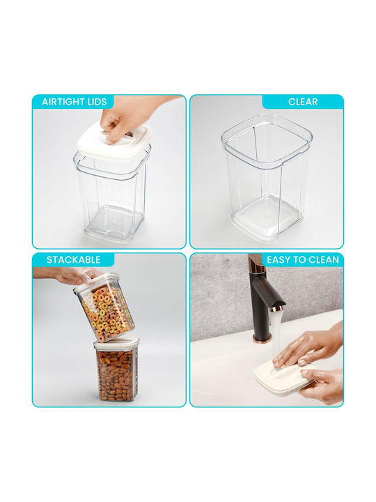Belle Vous Set 4 Bucăți Vaze pentru Zahăr / Paste / Cereale / Ceai / Cafea cu Capac Ermetic Plastic Transparent 1300ml 4 Bucăți