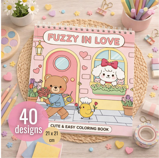 Carte De Colorat Pentru Adulți Fuzzy In Love 40 Pagini Din Carton Animale Drăguțe Bobbie Goods 21 X 21 Cm