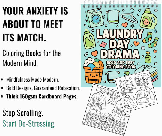 Obro Thick Page Coloring Book – Laundry Day Drama Whimsical Style Coco Wyo Relaxation Adults