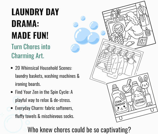 Obro Thick Page Coloring Book – Laundry Day Drama Whimsical Style Coco Wyo Relaxation Adults