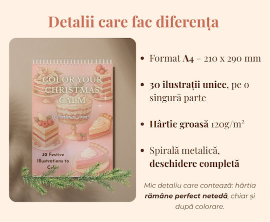 Carte De Colorat A4 Pagini Groase Obro Deserturi De Crăciun 30 De Pagini Relaxare De Sărbători Reducere Stres