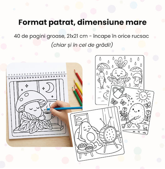 Obro Carte De Colorat Pentru Copii Fructe Și Legume Amuzante 40 Ilustrații Pagini Groase 21 X 21 Cm