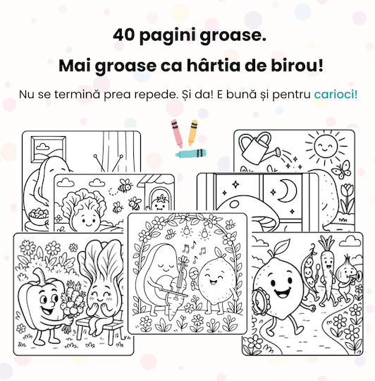 Obro Carte De Colorat Pentru Copii Fructe Și Legume Amuzante 40 Ilustrații Pagini Groase 21 X 21 Cm
