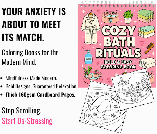 Obro Thick Page Coloring Book – Cozy Bath Rituals Whimsical Coco Wyo Style Stress Relief Adults