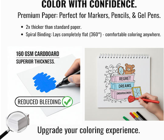 Obro Thick Page Coloring Book – Emotional Clutter Club Whimsical Coco Wyo Style Stress Relief Adults
