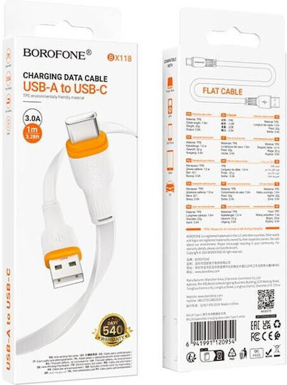 Borofone USB 2.0 Cable USB-C male - USB-A Λευκό 1m