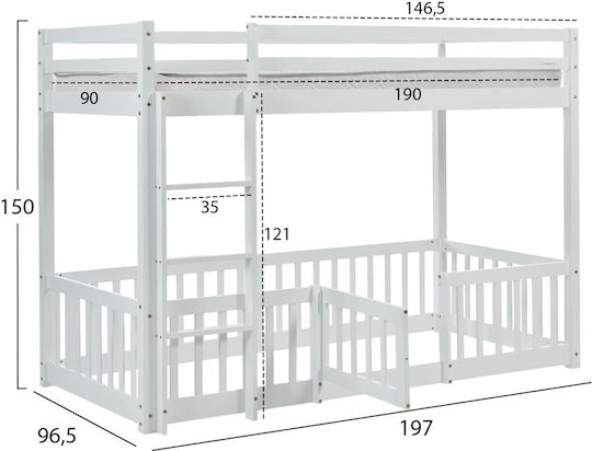 Kinderbett Hochbett Einzel Weiß für Matratze 90x190cm