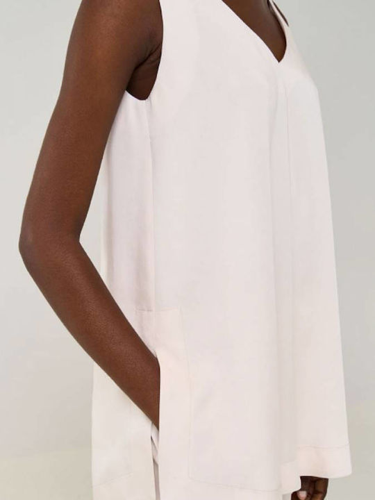 Women's Blouse Sleeveless with V Neckline White