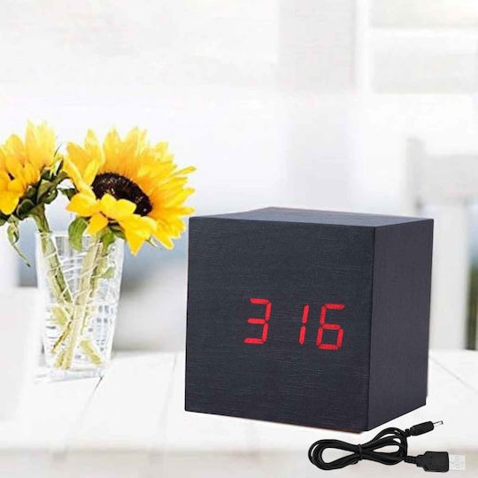 Uncle George Wooden Digital LED Table Clock with Alarm Black 01.06.04-0001-BLK (Various Colors)