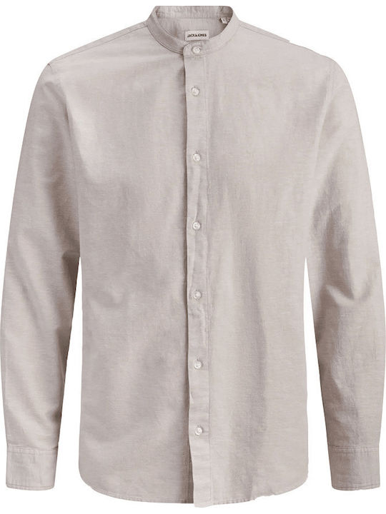 Long Sleeve Linen Shirt String Beige