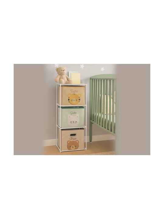 Fabric Storage Chest of Drawers 3 Compartments 726220 Decor Children's Animals 35x35x100cm White Metal Frame