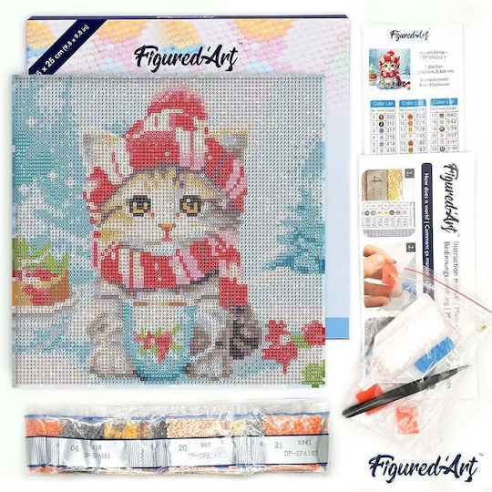 Kitten Red Scarf Diamond Painting 25x25 Cm