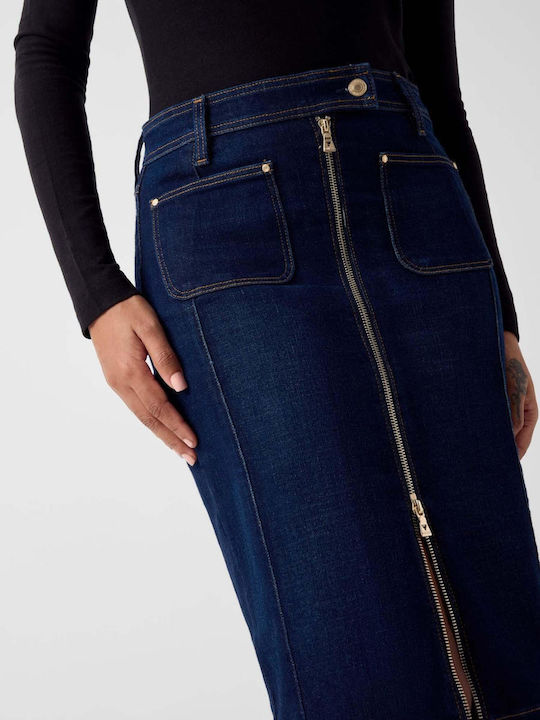Denim Pencil Midi Skirt Blue