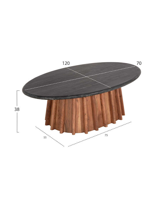 Oval Zentral Kaffeetisch aus Massivholz Schwarz Marmor M120xLänge70xHöhe38cm Freebox