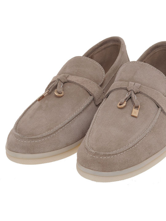Leather Women's Loafers in Gray Color