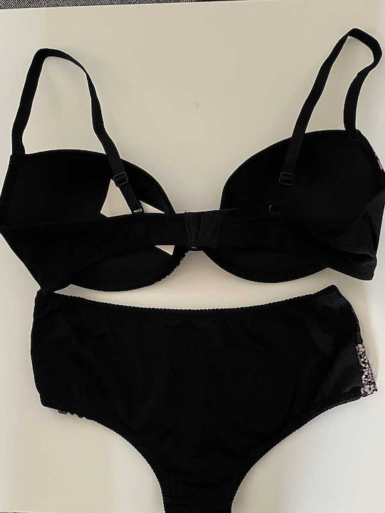 Jadea Spitzen Unterwäsche-Set für Damen BH mit Kasten Black
