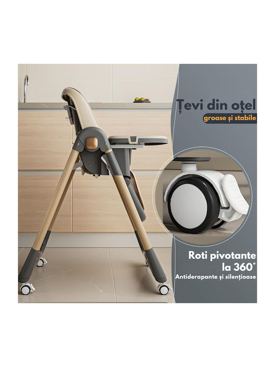 Qova Pliabil Scaun de Masă pentru Copii 3 în 1 cu Cadru Metalic Gri