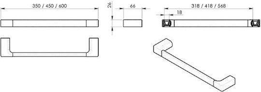 Gedy Single Wall-Mounted Bathroom Rail ​60x60cm White