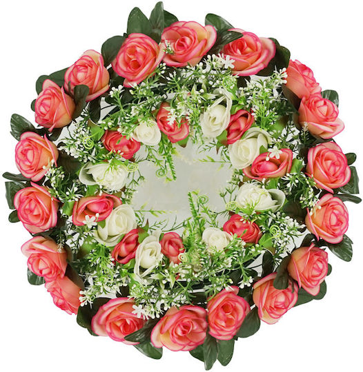 Στεφανι Εκρου Ροζ Τριανταφυλλα Φ45cm 1/16kib 13-24333-1